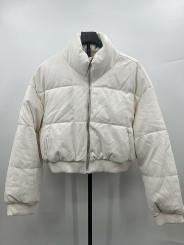 Ci Sono By Cavalini Jacket Womens White Cropped Puffer Faux Leather Bomber XL CI SONO