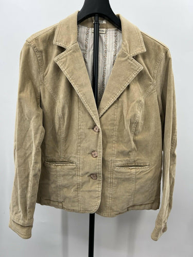 St Johns Bay Blazer Womens Corduroy Tan Beige Stretch Button Up Jacket M/L St. John's Bay