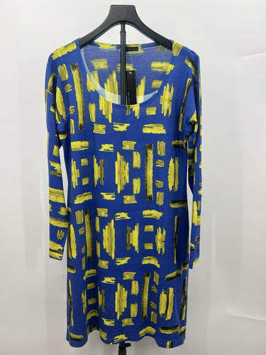 Nally & Millie Dress Womens Blue Yellow Brushstroke Print Long Sleeve Midi L Nally & Millie