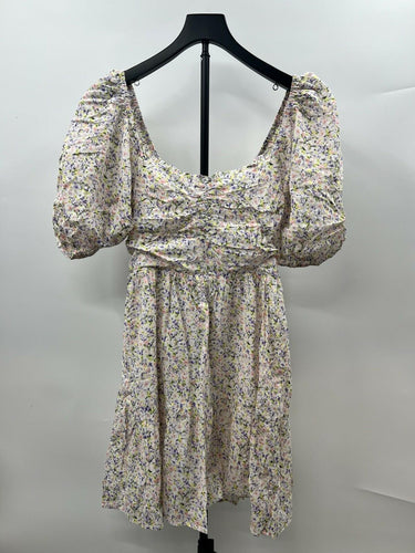 NWT Heartloom puff sleeve mini dress features a vibrant pastel floral Size L Heartloom