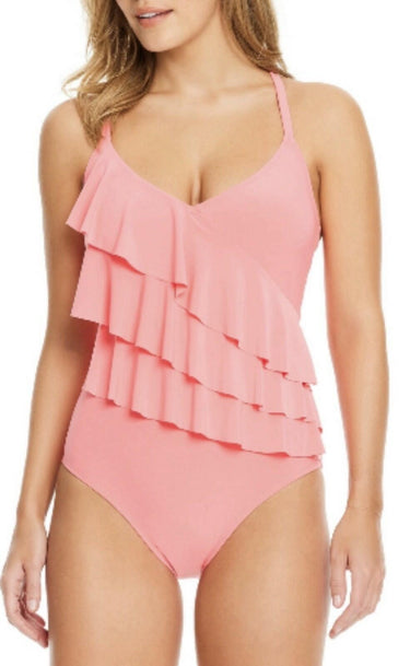 Beyond Control Women's Tiered Ruffle One-Piece Swimsuit - Coral 14 Beyond Control