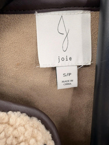 Joie Beige Teddy Sherpa Toggle Jacket Faux Leather Trim Size S