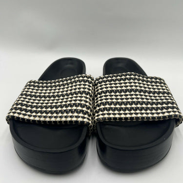 Co Stripe Burlap Pool Slides White/Black Size 41 CO