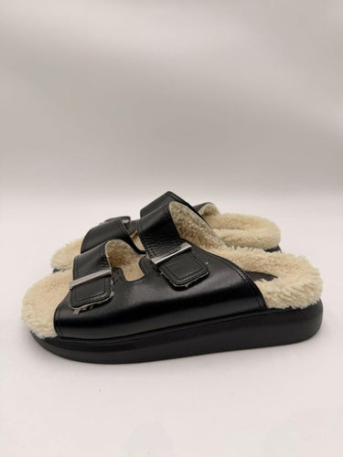 Women’s Alexander McQueen Black Leather Shearling Lined Sandals Size 39.5D Alexander