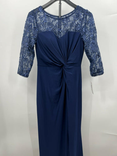 Alex Evenings Long Gown Navy Lace Sequin Top Twist Front Formal Dress 6 Alex Evenings