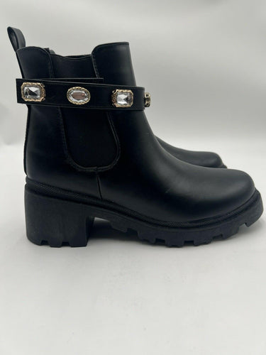 Sugar Favorite Black Jeweled Strap Lug Chelsea Ankle Boots Womens 9.5 Sugar