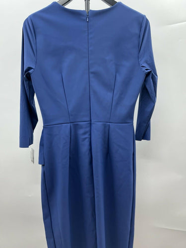 Alex Evenings Indigo Blue Cowl Draped Ruffle Formal Dress Beaded Cocktail 10 Alex Evenings
