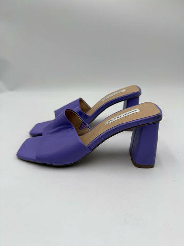 Women’s Saks Fifth Avenue purple leather square-toe block heel mules Size 7M