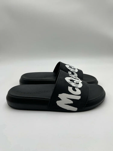 Alexander McQueen Graffiti Logo black rubber pool slide Size 41.5 Alexander Mcqueen