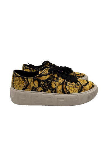 Women’s Versace Yellow & Black Barocco Print Canvas Greca Sneakers Size 36.5 Versace