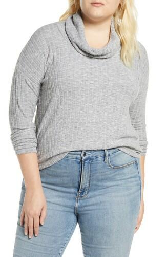 Plus Size Women's Bp. Cozy Ribbed Turtleneck Pullover, Size 2X - Grey BP.