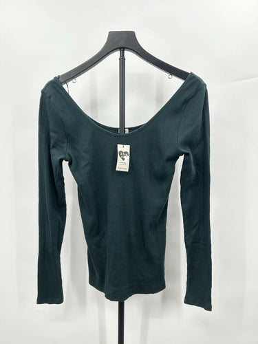 River Island Woman’s long-sleeve Green top deep scoop neck ribbed fabric Size 12 River Island