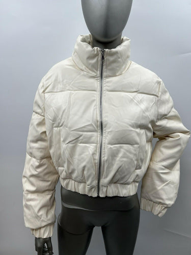 NWT Women’s Love Tree Full Zip Faux Leather Puffer White Jacket Size L Love Tree