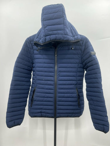 BCBGMAXAZRIA Puffer Jacket Womens Navy Blue Hooded Eco Fill size XS BCBGMAXAZRIA