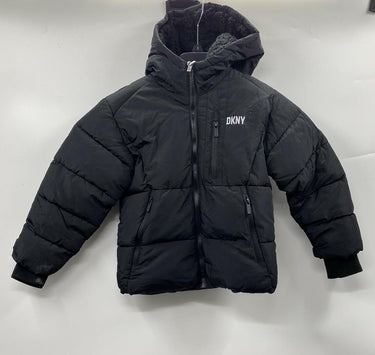 DKNY Girls Jacket Full Zip Long sleeve Sherpa Lined Hoodie Color Black Size 7 DKNY