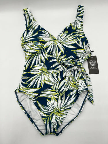 Vince Camuto Woman’s surplice wrap tie Navy/green swimsuit Tropical Leaf Size 10 Vince Camuto