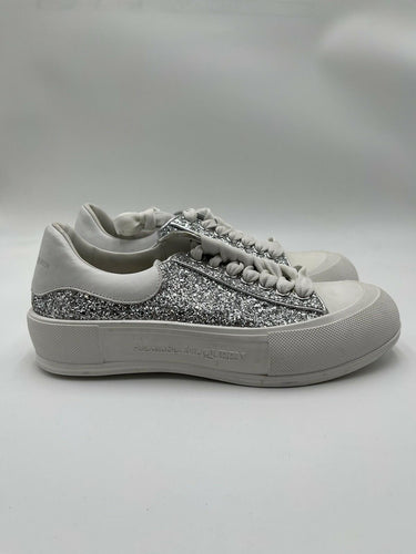 Alexander McQueen Deck Plimsoll sneakers in silver glitter and white Size 41 Alexander McQueen