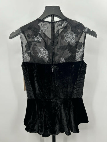 Rebecca Taylor top Black Velvet Peplum Silhouette Sheer Metallic Flowers Size 2 Rebecca