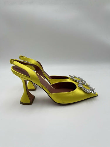 Amina Muaddi yellow Begum crystal slingback heels Size 37.5 Amina Muaddi