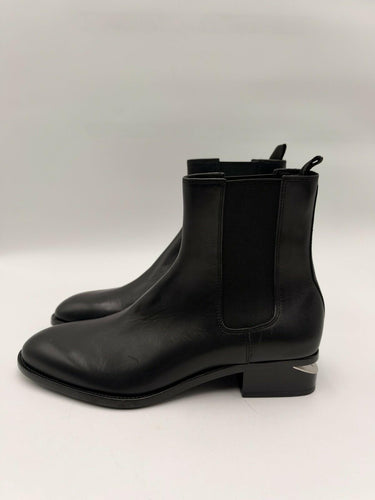 Alexander Wang Black Leather Chelsea Ankle Boots Silver Heel Women's Size 6