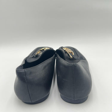 Dkny Fern Loafers Gold Buckles Square Toes Black Size 8B/38.5