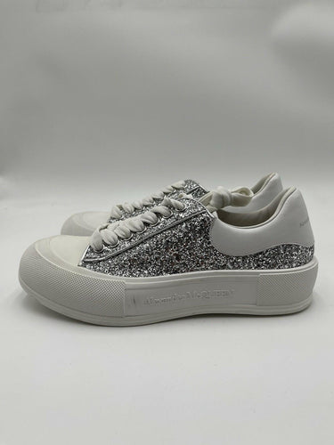 Alexander McQueen Deck Plimsoll sneakers in silver glitter and white Size 41 Alexander McQueen