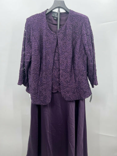 Alex Evenings Dress Set Eggplant Lace Jacket Sleeveless Dress 2PC 18 Alex Evenings