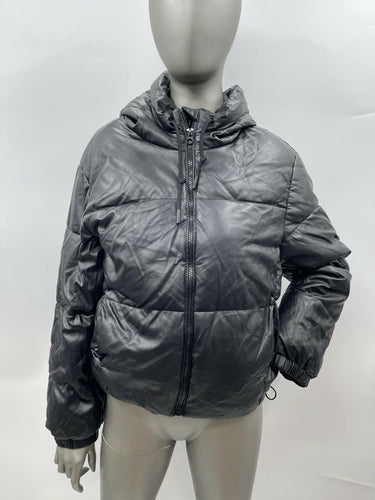 NWT Women’s Love Tree Full Zip Faux Leather Puffer Black Jacket Size M Love Tree