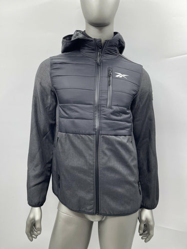 NWT Men’s Reebok Full Zip Long Sleeve Hooded Jacket Color Gray / Black Size S Reebok