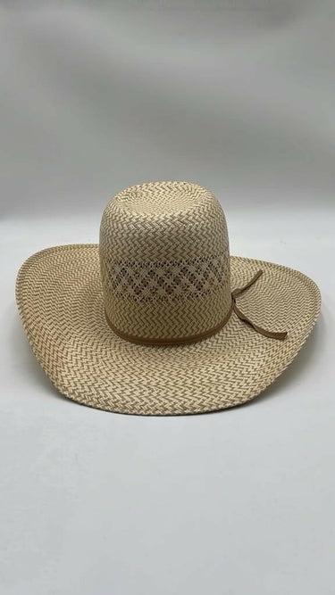 Resistol Two Tone Straw Cowboy Hat Open Crown Wide Flat Brim Long Oval 6 3/4 Resistol