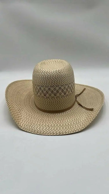 Resistol Two Tone Straw Cowboy Hat Open Crown Wide Flat Brim Long Oval 6 3/4 Resistol