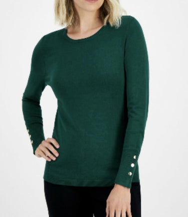 JM Collection Petite Rivet Detail Crewneck Sweater Pure Emerald Sz-PL JM Collection