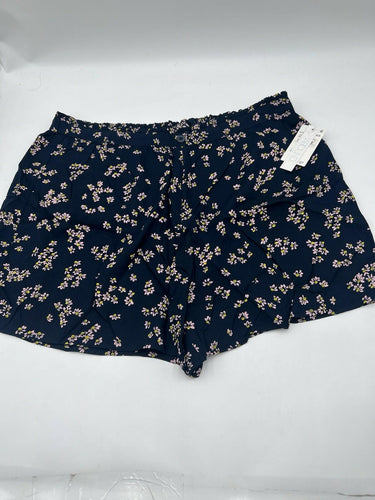 Abound Shorts Pull-On Floral Daisy Navy Pink Moxie Ruffle Waist NWT - L Abound