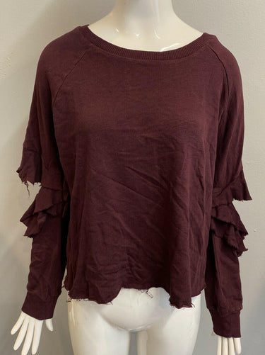 NWT Lanston Womens Porter Ruffle Pullover Burgundy Size L Burgundy