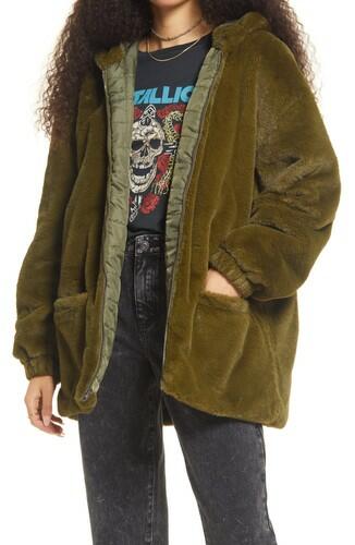 BP Faux Fur Jacket in Olive Dark Size X-Small BP