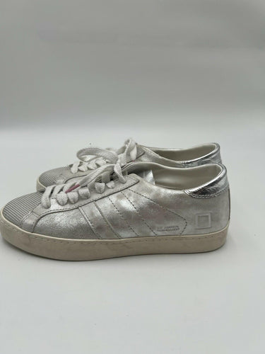 D.A.T.E. Hill Low Silver Metallic Leather Sneakers Mesh Toe Size 6.5