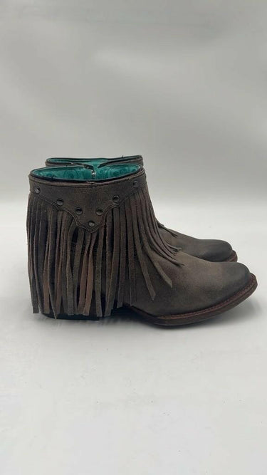 Corral Gray Fringe Leather Round Toe Side Zip Western Boots Womens Size 7 M Corral Boots