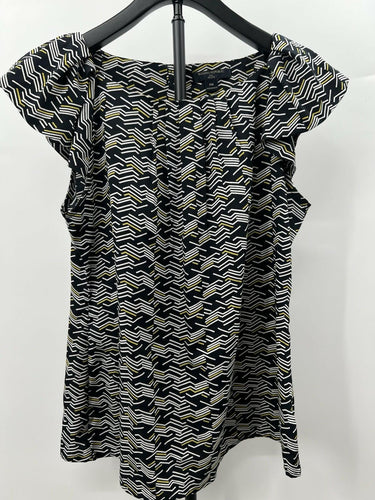 Banana Republic Top Womens Flutter Sleeve Blouse Geometric Black White Yellow PM Banana Republic