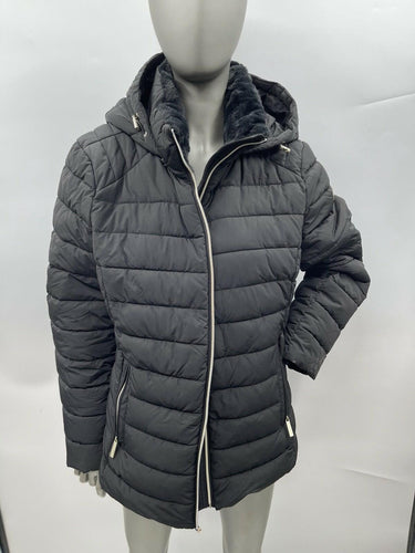 MICHAEL KORS Missy Faux Fur-Trim Hooded Quilted Jacket Color Black Size XL Michael Kors