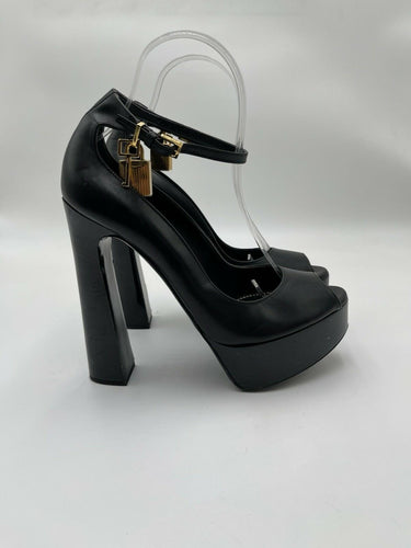 Tom Ford Padlock peep toe platform pumps in black leather Size 38.5 Tom Ford
