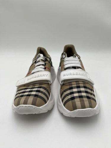 Burberry Regis Check Trainer Sneakers Beige/Black/White, Size 37