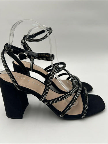 Kelly & Katie CADENE Black Fabric Square Toe Strappy Rhinestone Sandals, 8.5M Kelly & Katie
