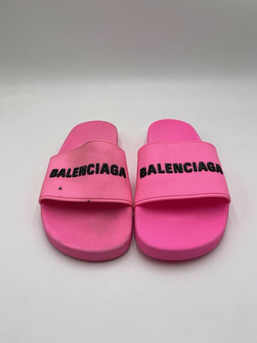 Balenciaga Women's Logo Pool Slides in Fluo Pink Size 10 US
