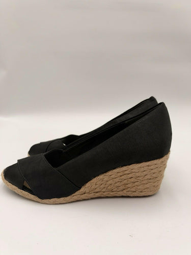 Adrienne Vittadini Bailee Womens Black Espadrille Wedge Peep Toe Size 9
