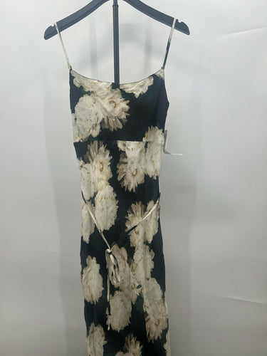 Flynn Skye Midi Dress Black White Peony Floral Lace Up Back Slip Dress NWT L Flynn Skye
