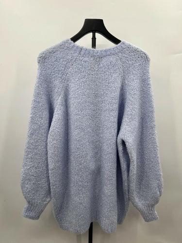 Topshop Periwinkle Boucle Fuzzy Knit Oversized Crewneck Sweater - US 4-6 S