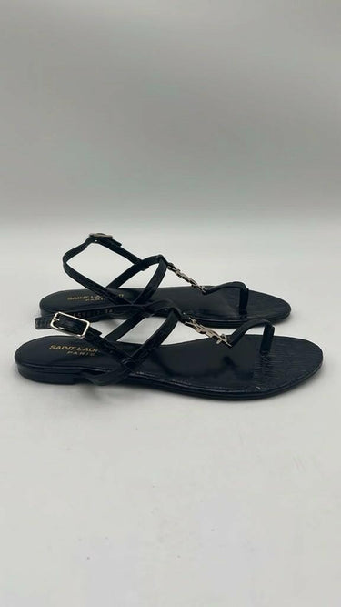 Women’s Saint Laurent Cassandra flat sandals black croc-embossed leather 36.5 Saint Laurent