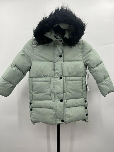 Rothschild Puffer Jacket Girls Mint Green Faux Fur Hood Snap Quilted NWT XXS Rothschild