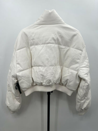 Ci Sono By Cavalini Jacket Womens White Cropped Puffer Faux Leather Bomber XL CI SONO