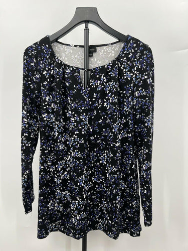J.Jill Wearever Collection Top Womens S Black Blue Floral Keyhole Tunic Blouse S J. Jill